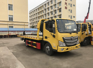 江苏客户来厂自提蓝牌欧马可一拖二清障 救援车，进口液压后伸缩板长5.2米图片